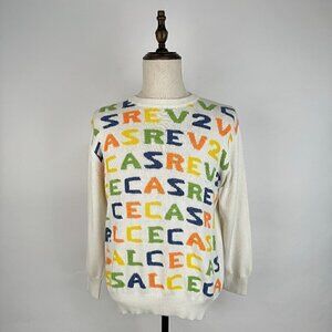 Versace White Multicolor Logo Crewneck Sweater